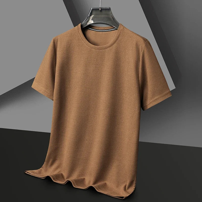 DAVI Waffle Round Neck Short Sleeved T-shirt for Men's Short Sleeved Top