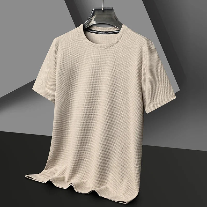 DAVI Waffle Round Neck Short Sleeved T-shirt for Men's Short Sleeved Top