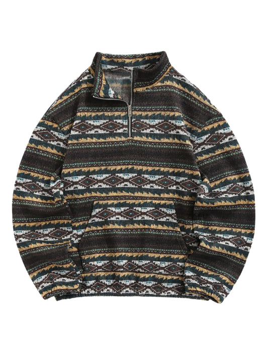 DAVI AZTEC PRINTED FUZZY SLEECE QUARTER ZIP