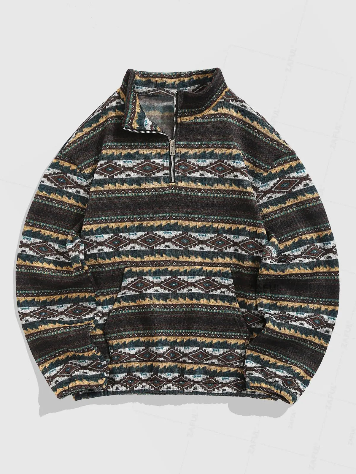 DAVI AZTEC PRINTED FUZZY SLEECE QUARTER ZIP